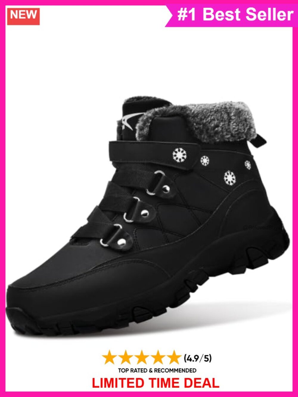Women's Waterproof Faux Fur Lined Ankle Snow Boots Winter Hiking